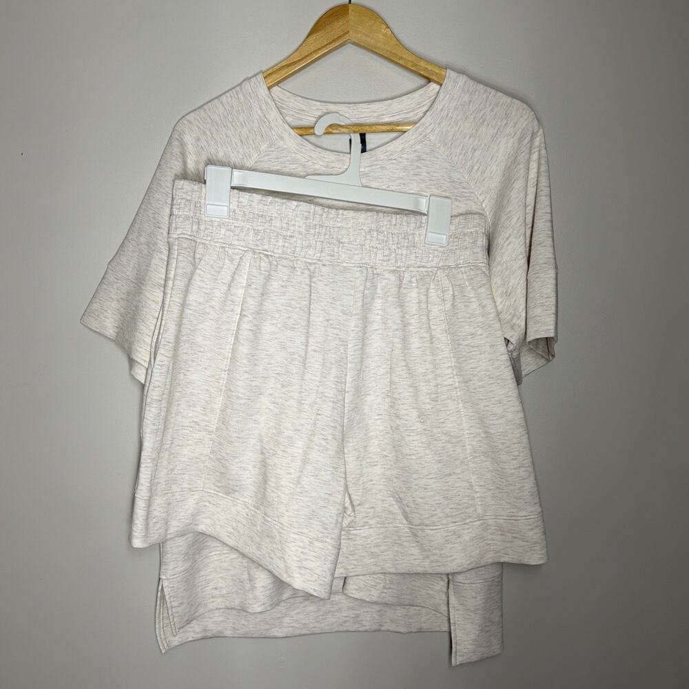 Zobha Lounge Pajama Set Womens Large Heathered Ivory Short Sleep Top and Shorts